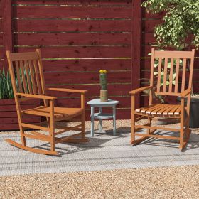 Outdoor Rocking Chair Set of 2, Patio Wooden Rocking Chair with Smooth Armrests, High Back for Garden, Balcony, Porch, Supports Up to 352 lbs, Teak