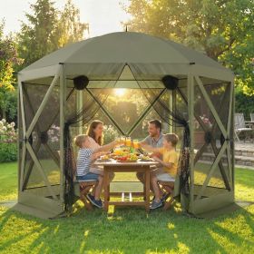 10 x 11 ft Pop Up Gazebo Screen Tent, Portable Instant Camping Canopy Screen House with Nettings, Carry Bag, Dark Green
