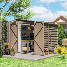 4.7' x 9' Outdoor Storage Shed, Lean to Metal Shed with Foundation Kit, Lockable Doors and Gloves for Patio, Lawn, Brown