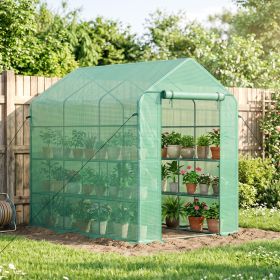 7' x 5' x 6' Walk-in Greenhouse for Outdoors with Mesh Door, 18 Shelf Hot House with Trellis, Plant Labels, Green