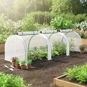9.7' L x 3' W x 2.5' H Portable Tunneled Greenhouse with 3 Zippered Doors, Water/UV Fighting PE Cover, White