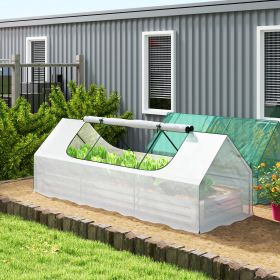 8.6 x 3 x 1ft Metal Planter Box with Mini Greenhouse, Galvanized Raised Garden Bed with Cover, White and Silver