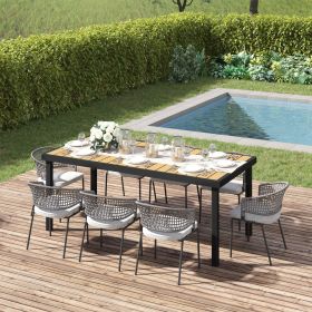 75" x 35" Outdoor Dining Table for 8 People, Rectangular Aluminum Frame Garden Table with All-Weather Faux Wood Top for Lawn, Patio, Natural