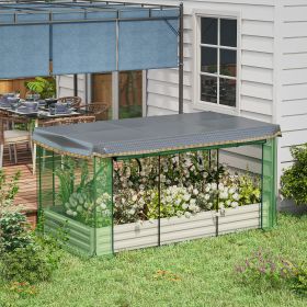 Galvanized Steel Planter Box with Crop Cage and Shade Cloth, Raised Garden Bed for Flowers, Veggies and Herbs, Beige