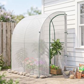 5' x 4' x 7' Outdoor Lean to Greenhouse, Walk-In Green House Plant Nursery with Roll-up Window, PE Cover, White