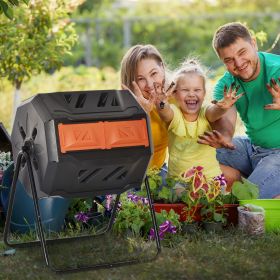 Tumbling Compost Bin Outdoor 360Â° Dual Chamber Rotating Composter 43 Gallon, Orange