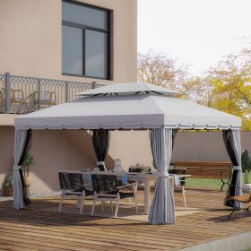 10'Â xÂ 13' PatioÂ Gazebo,Â Aluminum Frame Double Roof Outdoor Gazebo Canopy Shelter with Netting & Curtains, Light Gray