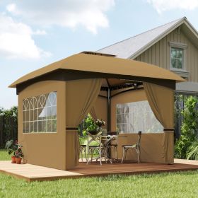 11' x 11' OutdoorÂ Gazebo,Â DoubleÂ Roof Patio Gazebo with Curtains, Church Windows, Galvanized Steel Frame, Beige