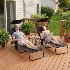 Chaise Pool Lounge Chairs Set of 2, Outdoor Sun Tanning Chairs, Reclining Back, Steel Frame and Side Pocket, Black
