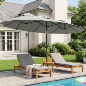 Double Sided Patio Umbrella, 9.7' Large Outdoor Market Umbrella with Push Button Tilt and Crank, 3 Air Vents and 12 Ribs, for Garden, Deck, Pool, Gray
