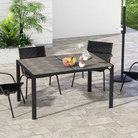 Patio Table for 6 with Aluminum Frame, Faux Wood Tabletop, Rectangular Outdoor Table for Backyard, Lawn, Balcony, Gray