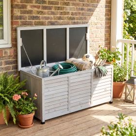 75 Gallon Wooden Deck Box, Outdoor Storage Container with Aerating Gap & Weather-Fighting Finish, Grey