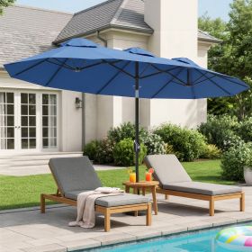 Double-sided Patio Umbrella, 9.5' Outdoor Umbrella with Push Button Tilt and Crank, 3 Air Vents and 12 Ribs, Navy Blue
