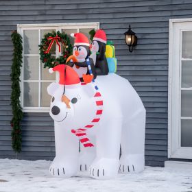 7 ft Polar Bear and Penguins Christmas Inflatable, LED Lighted Outdoor Holiday Blow Up Yard Decoration