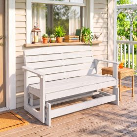 Patio Glider Bench w/ HDPE Slatted Double Rocking Chair, Distressed White