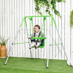 Toddler Swing Set with Metal Stand, Safety Seat Belt for Kids Aged 6-36 Months, Backyard Indoor & Outdoor Use, Green