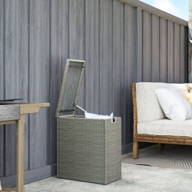 17-Gallon Small Deck Box, Wicker Outdoor Storage Box with Acacia Wood Top for Patio Cushions and Garden Tools, Gray