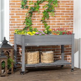 47" x 21" Raised Garden Bed Elevated Wooden Planter Box w/ Lockable Wheels, Storage Shelf for Backyard, Dark Gray