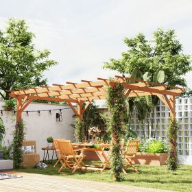 10' x 13' Wood Pergola, Outdoor Gazebo Grape Trellis with Stable Structure for Climbing Plant Support, Dark Brown