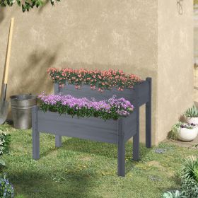 34"x34"x28" Raised Garden Bed 2-Tier Wooden Planter Box for Backyard, Patio to Grow Vegetables, Herbs and Flowers, Gray