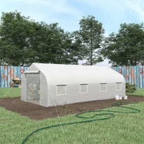 20 x10 x7 ft Walk-in Tunnel Greenhouse with Zippered Mesh Door and 8 Mesh Windows, Gardening Plant Hot House with Galvanized Steel Hoops, White