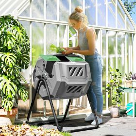 Tumbling Compost Bin Outdoor 360Â° Dual Chamber Rotating Composter 43 Gallon, Light Gray
