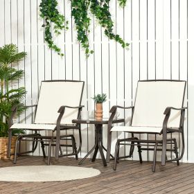 3 Piece Outdoor Glider Chair with Coffee Table Bistro Set, Cream White