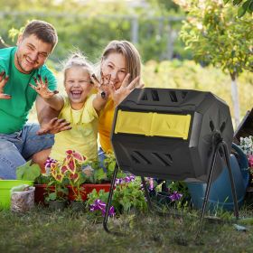 Tumbling Compost Bin Outdoor 360Â° Dual Chamber Rotating Composter 43 Gallon, Yellow