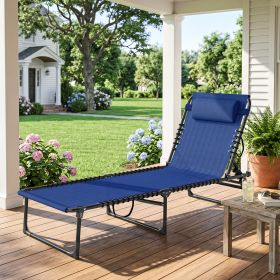 Foldable Chaise Lounge, 4-Position Reclining Back, Trifold Portable design and Breathable Mesh for Poolside,Camping, Hiking - Navy Blue