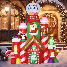 10ft Christmas Inflatables Outdoor Decorations Candy Castle, Blow-Up LED Yard Christmas Decor