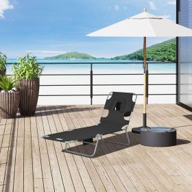 Tanning Chair with Face Hole, 5-Level Adjustable Outdoor Chaise Lounge Chair with Pillow for Beach, Pool, Black