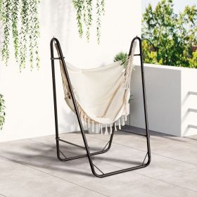 Hammock Chair with U Shape Stand, Hammock Swing Chair with A Side Pocket, Brown & Cream White