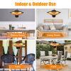 1500W Outdoor Patio Heater Electric Hanging Heated Ceiling Mounted Heating Lamp Ip23 Waterproof With 3 Heating Levels 30Mins/60Mins Timer 2 Remote Con