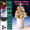 2Pcs Solar Powered Lighted Christmas Tree Urn Filler With Light Artificial Xmas Trees Light With Berries Decor Balls Led Pathway Pine Tree Ip44 Waterp