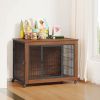 38.6" Dog Crate Furniture With Lockable Wheels Heavy Duty Wooden Dog Kennel With 2 Doors Steel Metal Pet Cage End Table Brown Indoor Dog House For Med