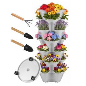 7 Tier Stackable Vertical Planter With Wheels Strawberry Planter Tower Space Saving Garden Planter With Drainage System Rolling Herb Flower Vegetable