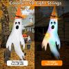 4Pcs Halloween Ghosts With Witch Hats Windsocks Hanging Decoration With Colorful Led Light Outdoor Flag Wind Socks Halloween Party Decoration For Yard