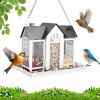 Metal Hanging Bird Feeder House Classic Barn Bird Feeder House Iron Hanging Outdoor Feeder With Visible Window And Lift Top Lid 15.75In Hanging Length