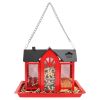 Metal Hanging Bird Feeder House Classic Barn Bird Feeder House Iron Hanging Outdoor Feeder With Visible Window And Lift Top Lid 15.75In Hanging Length