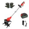 21V Electric Cordless Tiller Cultivator Powered Garden Tiller With 4 Blades 16 Steel Tines 550W 300Rpm 4000Mah Battery Tilling 9-In Width & 9-In Depth