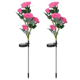 2Pcs Solar Powered Lights Outdoor Rose Flower Led Decorative Lamp Water Resistant Pathway Stake Lights For Garden Patio Yard Walkway