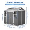 8X6Ft Resin Outdoor Storage Shed With Floor Lockable Garden Shed With 2 Windows Ventilation & Sloped Roof Weather-Resistant For Garden Tools Lawn Equi