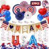 4Th Of July Decorations Set,Patriotic Party Supplies With Usa Foil Balloons Paper Fans Confetti Balloons Hanging Streamers Star Confetti Flags For Ind