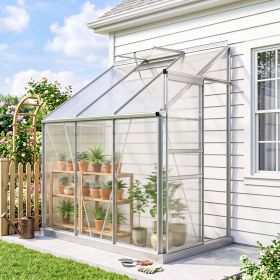 6' x 4' Aluminum Lean-to Greenhouse Polycarbonate Walk-in Garden Greenhouse with Adjustable Roof Vent, Rain Gutter and Sliding Door for Winter, Clear