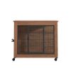 32.5" Dog Crate Furniture With Lockable Wheels Heavy Duty Wooden Dog Kennel With 2 Doors Steel Metal Pet Cage End Table Brown Indoor Dog House For Sma