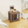 27.2" Dog Crate Furniture With Lockable Wheels Heavy Duty Wooden Dog Kennel With 2 Doors Steel Metal Pet Cage End Table Brown Indoor Dog House For Sma