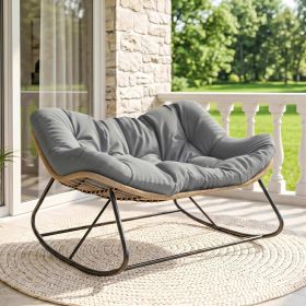 Indoor Outdoor Double Papasan Rocking Chair, Oversized Rocking Egg Chair with Cushion for Garden, Patio, Gray