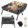 Portable Charcoal Grill Foldable Bbq Grill With Double-Sided Cooking Design, Chimney Vent, 10 Stainless Steel Skewers Carry Handle Outdoor Barbecue Gr