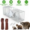 Humane Cat Trap Cage With Gloves Catch Release Live Animal Rodent Cage Collapsible Galvanized Wire For Raccoons Beavers Groundhogs Foxes Armadillos