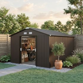 Metal Large Shed with Double Locking Doors Sloped Roof for Garden Tool, Bike Storage, Brown